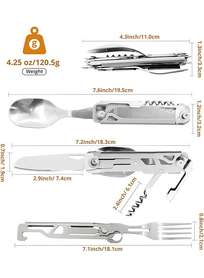 SYOSI Folding Camping Cutlery Set 5 in 1 Multifunctional Travel Pocket Cutlery Folding Spoon Fork Knife Bottle Opener Can Portable Set Utensil for Travel Hiking Picnic with Drawstring Pouch  - Image 5
