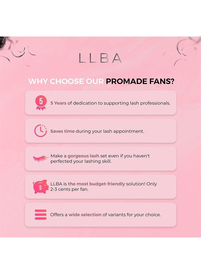 LLBA Promade Fans | Handmade Volume Eyelashes | Multi Selections From 3D To 16D | C CC D DD L M Curl | Thickness 0.03~0.1 mm | 8-20mm Length | Long Lasting | Easy Application (5D-0.07 D 10 mm) - Image 4