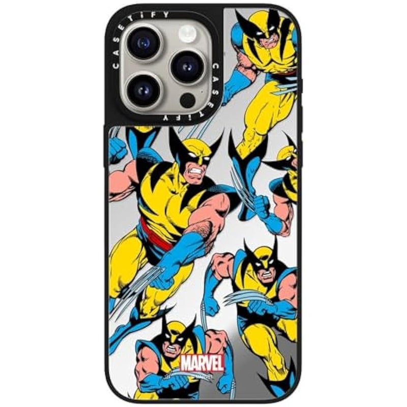 Casetify Mirror iPhone 15 Pro Max Case 【Deadpool & Wolverine Co-Lab / 4.9ft Drop Protection/Magsafe】 - Wolverine Pattern Case - Silver on Black - Image 1