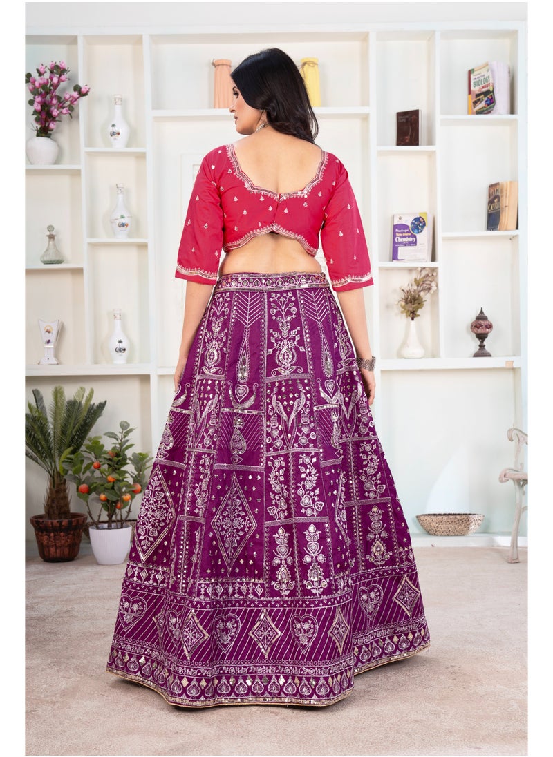 Super Asian Jalpari Silk Embroidered Lehenga Set with Digital Print Dupatta – Premium 3m+ Flair Design  - Image 3