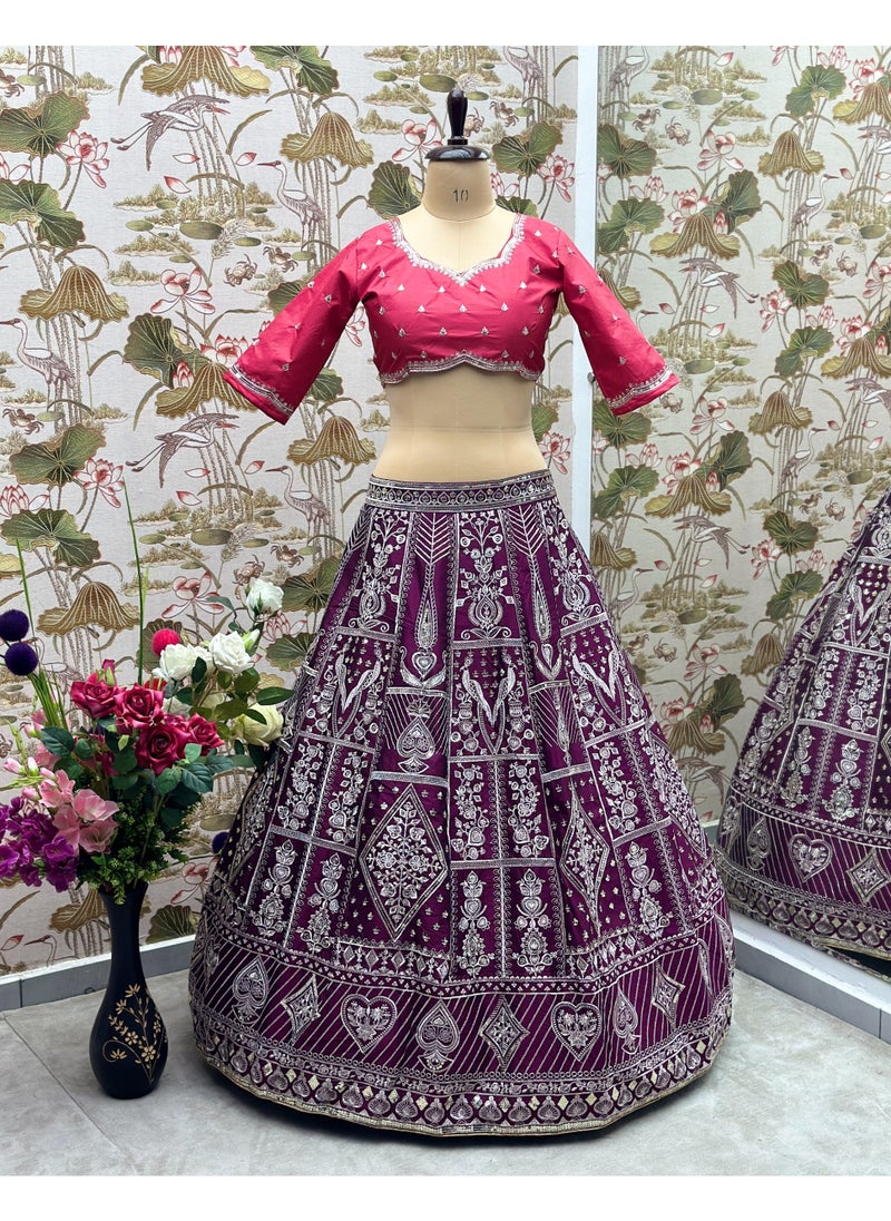 Super Asian Jalpari Silk Embroidered Lehenga Set with Digital Print Dupatta – Premium 3m+ Flair Design  - Image 5