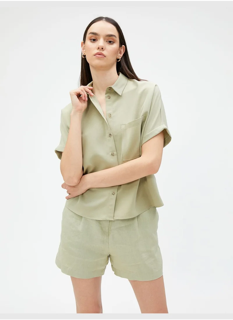 KOTON Modal Mix Short Sleeve Crop Shirt