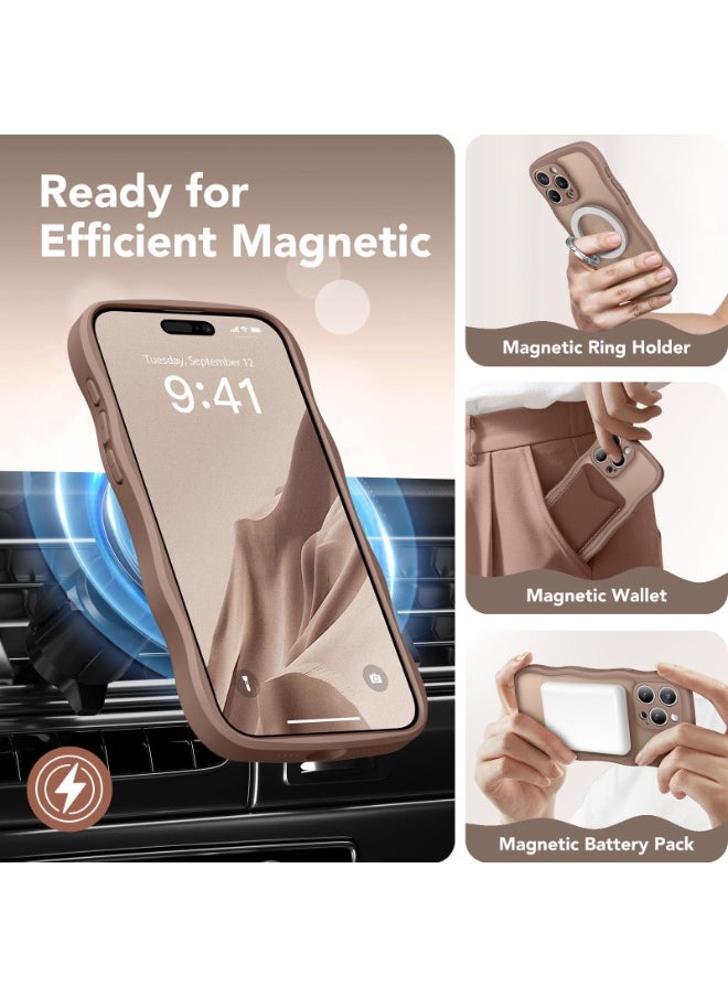 CAPRARO - Cute for iPhone 14 Pro Max Case, Compatible with MagSafe, [Curly Wave Edge] [Full Camera Protection] [14 FT Drop Shockproof Protection] Magnetic Phone Case for 14 Pro Max 6.7 Inch, Brown - Image 1