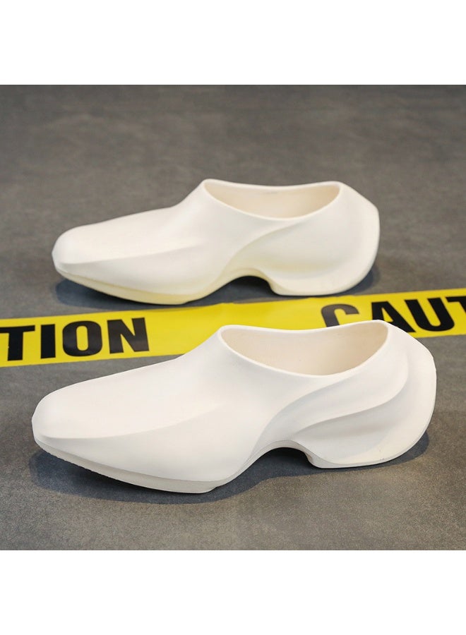 One-step casual sandals for men, kitchen thick-soled trendy shoes, comfortable and non-slip summer slippers (white)  - Image 5