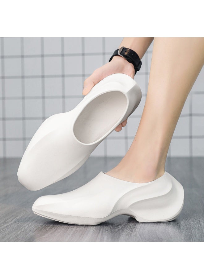 One-step casual sandals for men, kitchen thick-soled trendy shoes, comfortable and non-slip summer slippers (white)  - Image 4