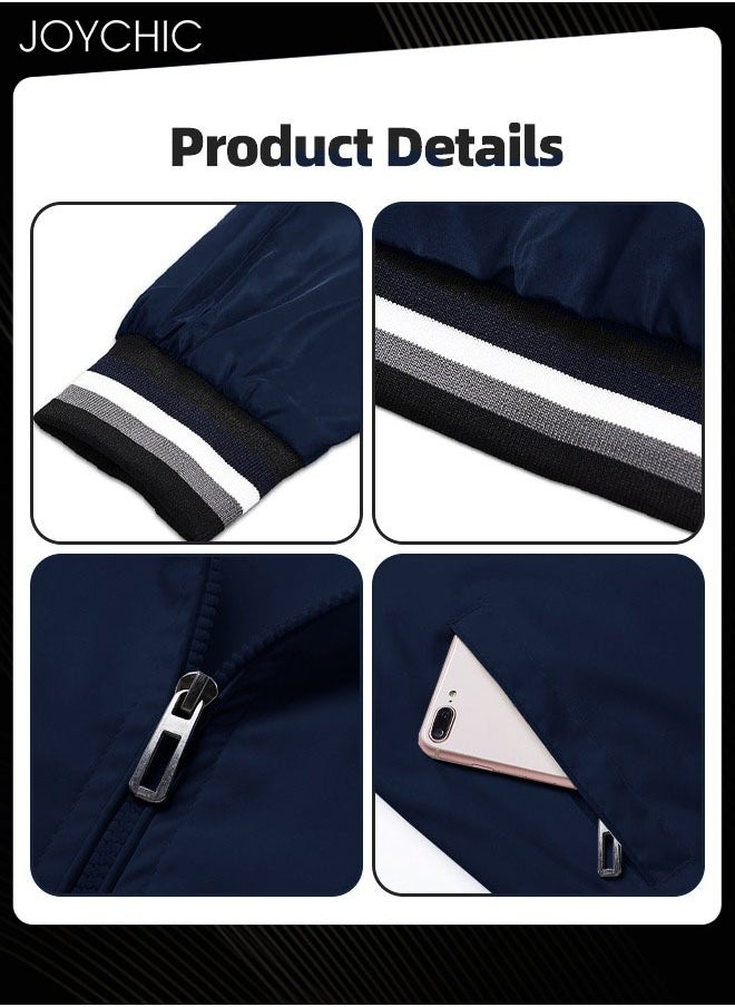 Joychic Casual Autumn and Winter Solid Color Lightweight Jacket Velvet Cotton Windproof Waterprood Warm Zipper Coat for Men Outdoor Blue  - Image 4