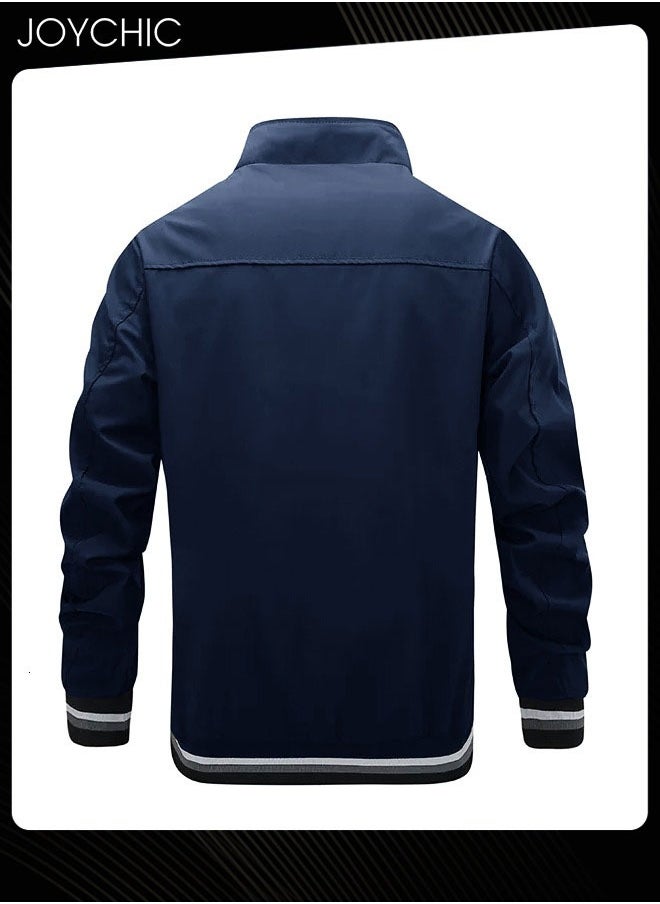 Joychic Casual Autumn and Winter Solid Color Lightweight Jacket Velvet Cotton Windproof Waterprood Warm Zipper Coat for Men Outdoor Blue  - Image 2