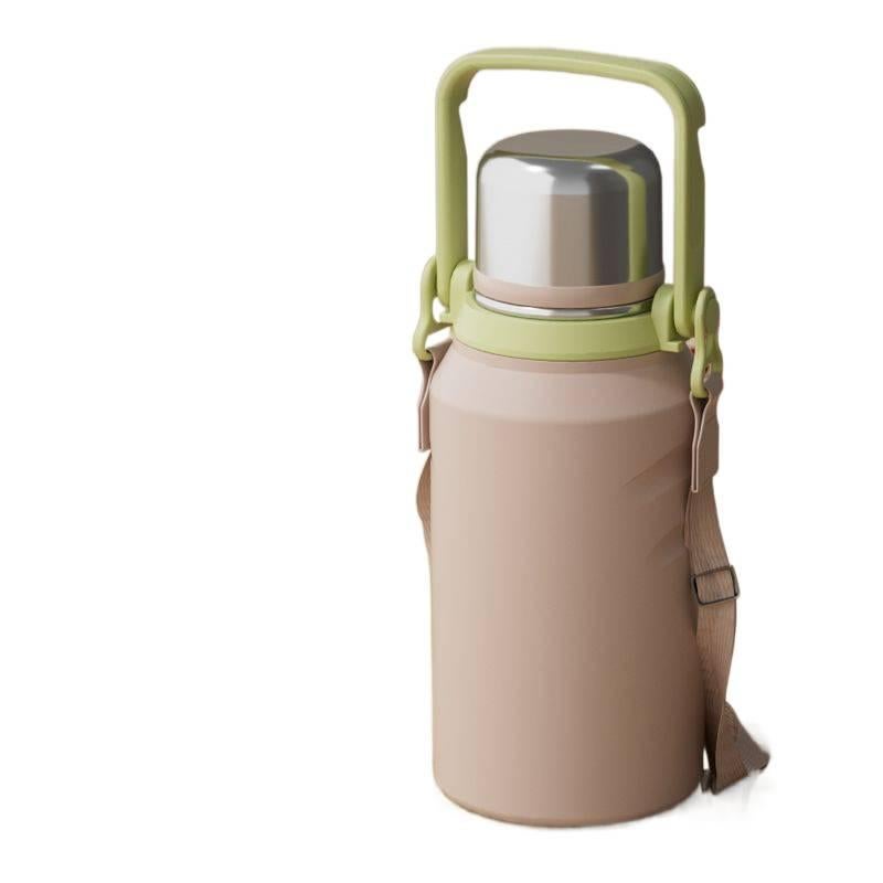 قارورة مياه للأطفال بمقبض من ستانلس ستيل باللون الوردي - 1200 ml مع مقبض من الستانلس ستيل - Image 1