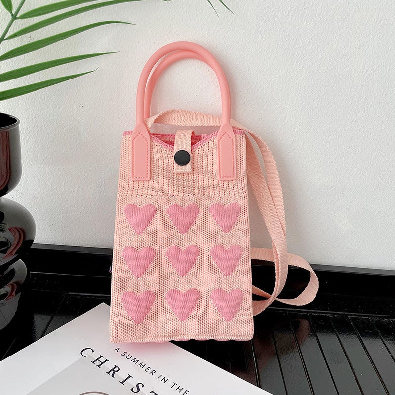 New Korean Version Of The Small Cute Cartoon Mini Knitted Mobile Phone Bag Joker Small Slung Small Square Bag - Image 1