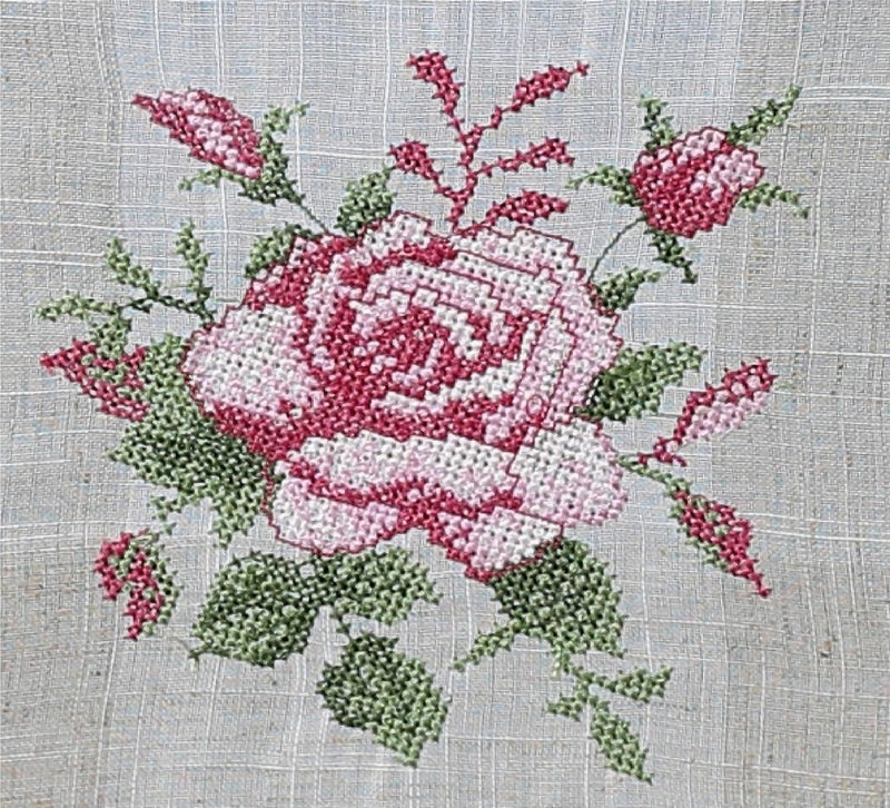 MONKDECOR Premium Linen Embroidery 6 Seater Dining Table Cover Size60x90 inches LinenCrossstitch Pink - Image 5