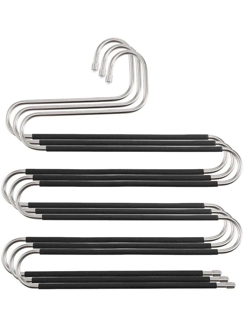 DUSALA 3 Pack Pants Hangers Pants Hanger Space Saving with 10 Clips, Non Slip Closet Storage Organizer - Image 1