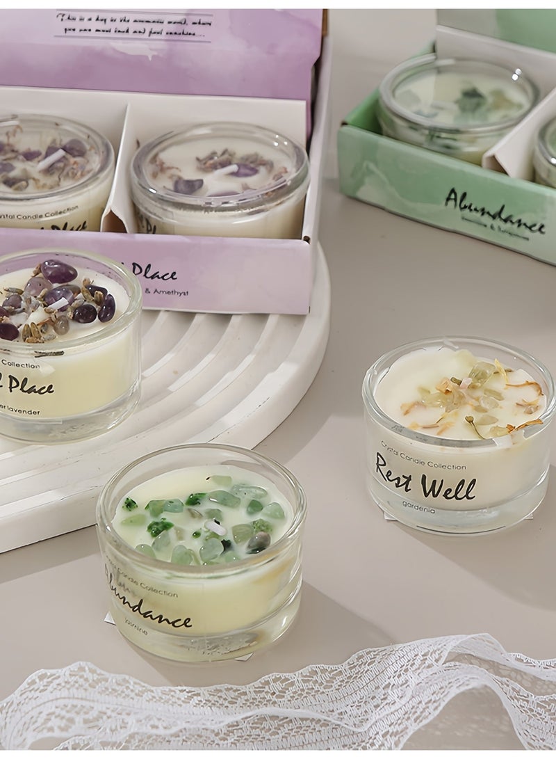 مجموعة شموع معطرات باللافندر ومشطبات الصويا من Magical Place - 4 قطع شموع معطرات مع بلورات وأزهار مجففة في أجرف زجاجية - ديكور منزلي طبيعي صديق للبيئة وتهدئة التوتر - Image 5