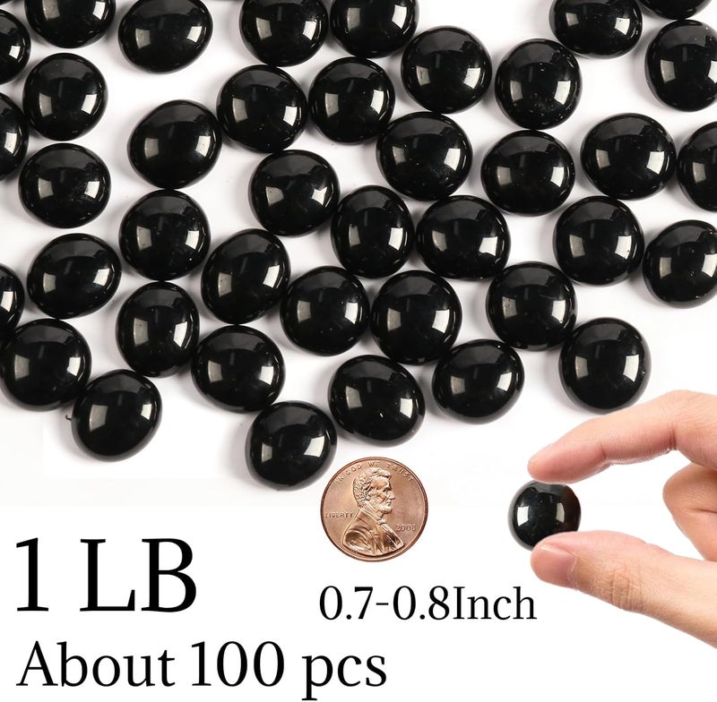 MBKHFLL Glass Marbles, Mini Flat Glass Beads~100 PCS for Vase Fillers, Floral Bottom Mancala Gems Pebbles Fish Tank Rocks for Table Aquarium,Home Decor Art Craft Supplies (Black, 1 LB) - Image 2