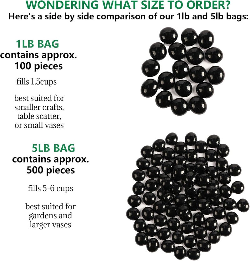 MBKHFLL Glass Marbles, Mini Flat Glass Beads~100 PCS for Vase Fillers, Floral Bottom Mancala Gems Pebbles Fish Tank Rocks for Table Aquarium,Home Decor Art Craft Supplies (Black, 1 LB) - Image 3