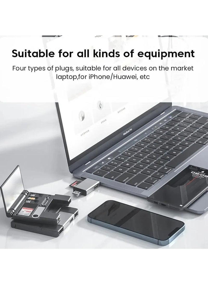 صندوق تخزين قارئ بطاقات متعدد الوظائف 7 في 1، بطاقة SD، صندوق بطاقات Micro SD، محول OTG USB2.0، صندوق تخزين بطاقات محول من النوع C (أسود) - Image 4