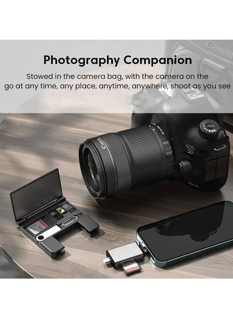 صندوق تخزين قارئ بطاقات متعدد الوظائف 7 في 1، بطاقة SD، صندوق بطاقات Micro SD، محول OTG USB2.0، صندوق تخزين بطاقات محول من النوع C (أسود) - Image 5