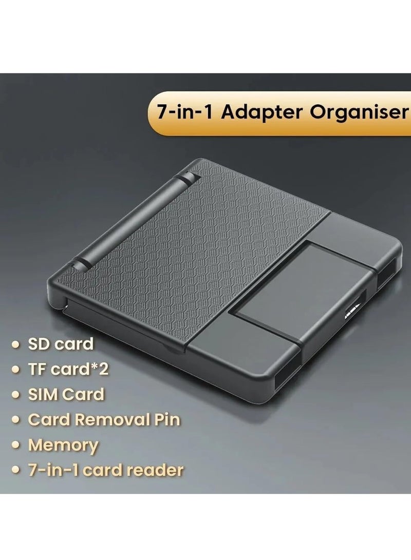 صندوق تخزين قارئ بطاقات متعدد الوظائف 7 في 1، بطاقة SD، صندوق بطاقات Micro SD، محول OTG USB2.0، صندوق تخزين بطاقات محول من النوع C (أسود) - Image 3
