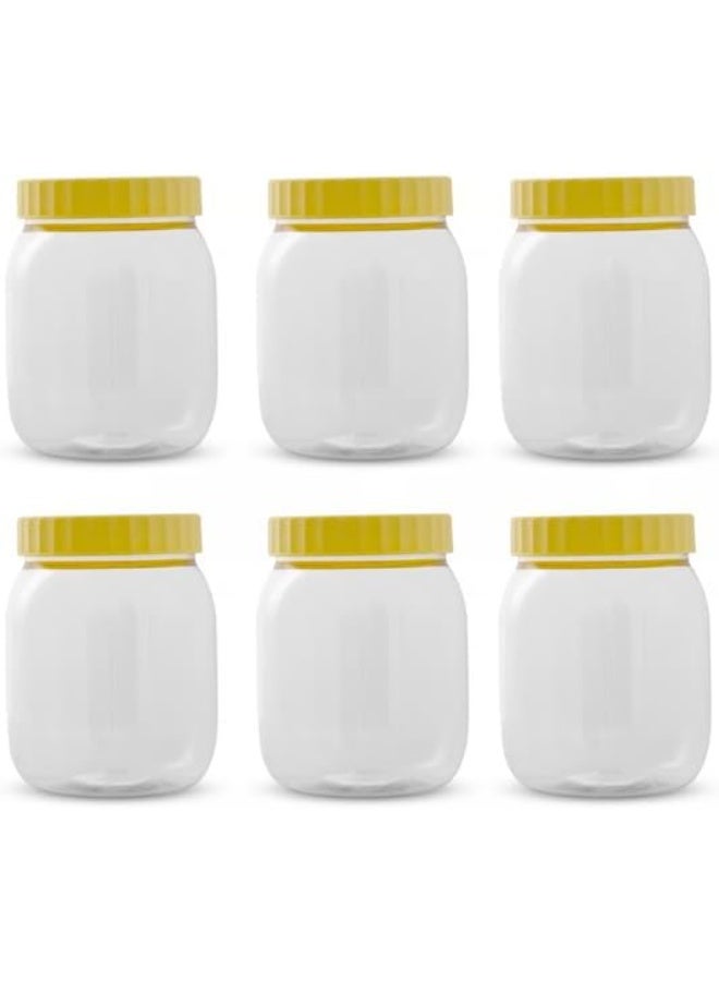 Bisbell Plastic Storage Jars with Yellow Lids, 500ml, Set of 6, Clear,BB1524 - Image 1
