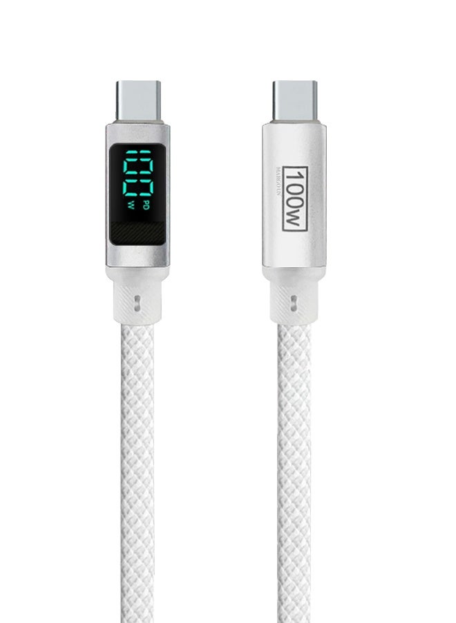 CATANES 100W Fast Charging Cable USB-C to USB-C Built-in Power Display, PD 3.0 & Durable Braided Design 1M - White - Image 1