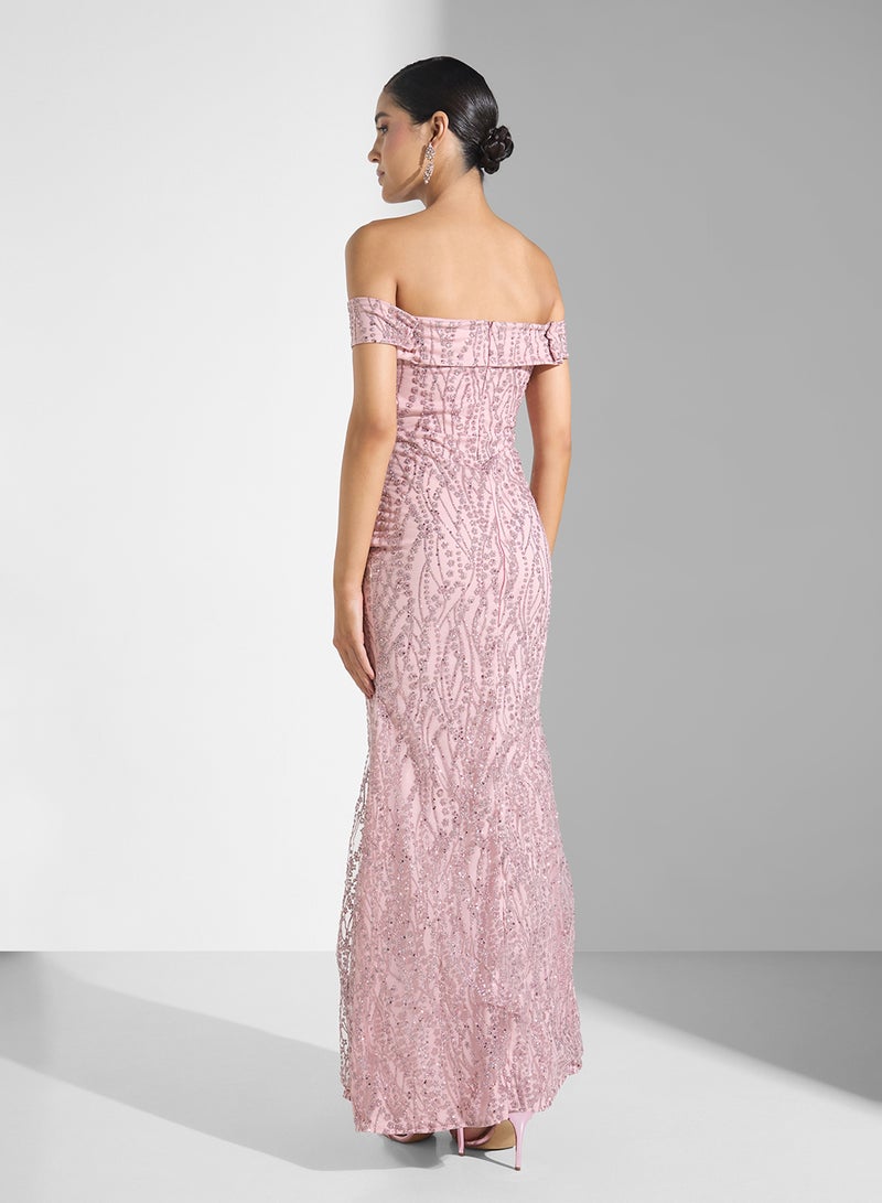 Namshi x Off Shoulder Shimmer Dress  - Image 2