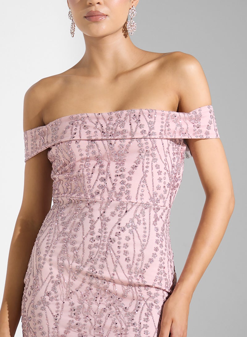 Namshi x Off Shoulder Shimmer Dress  - Image 3