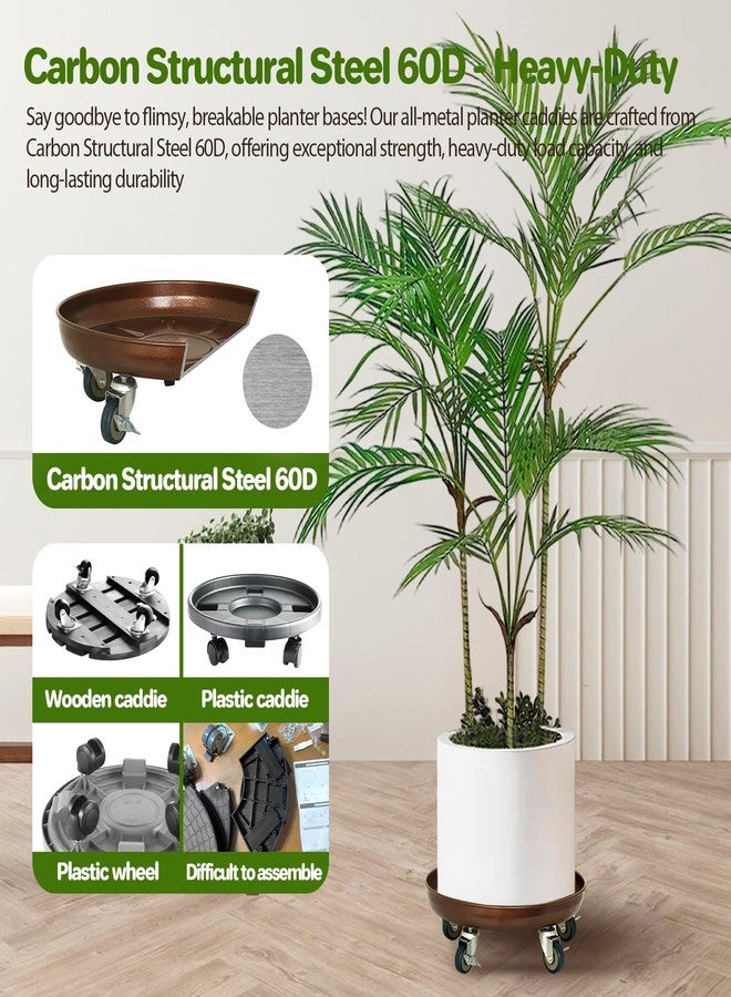 Parsagi 11.8" 2PACK Heavy Duty Metal Rolling Plant Caddy with Wheels Locking Plant Dolly - Sturdy, Rust-Resistant Finish, and Easy to Move - Image 2