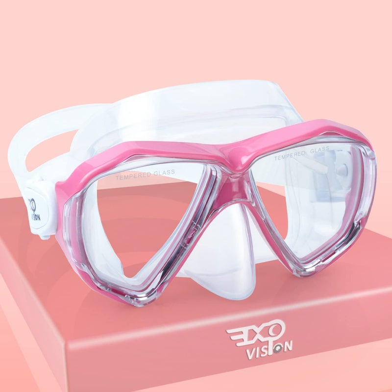 EXP VISION Kids Snorkel Diving Mask 180° Anti-Fog Child Swim Mask, Tempered Glass Swim Goggles with Nose Cover Anti-Leak Swim Goggles for Swimming Diving Snorkeling for 4-14 Boys Girls Youth (Pink) - Image 1