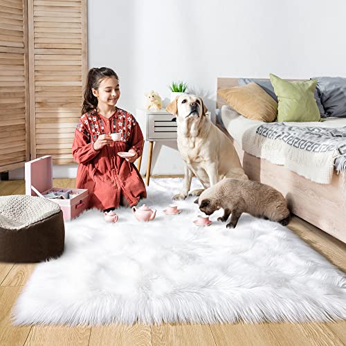 Noahas 3 x 5 White Faux Sheepskin Rug,Luxury Fluffy Faux Fur Rugs for Bedroom,Washable Area Rugs,Bedroom Rug,Furry Carpet Shag Rug,Soft Throw Rugs for Living Room Decor - Image 3