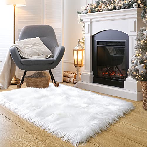 Noahas 3 x 5 White Faux Sheepskin Rug,Luxury Fluffy Faux Fur Rugs for Bedroom,Washable Area Rugs,Bedroom Rug,Furry Carpet Shag Rug,Soft Throw Rugs for Living Room Decor - Image 2