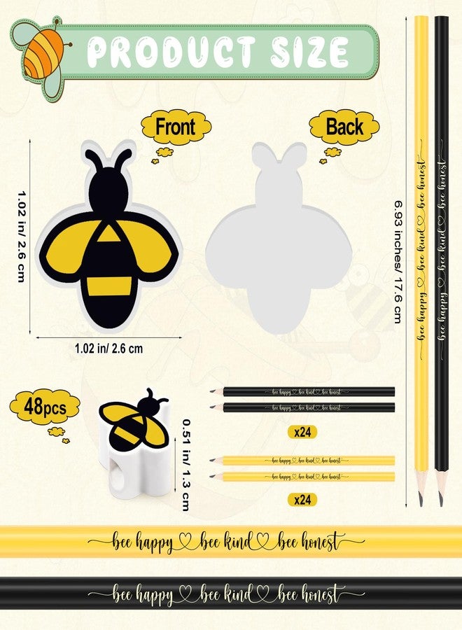 PerKoop 48 Sets Inspirational Bee Pencils with Top Erasers Spelling Bee Decorations Positive Pre-sharpened Bees Kind Pencils Bees Party Favors for Students Prizes Classroom Rewards - Image 2