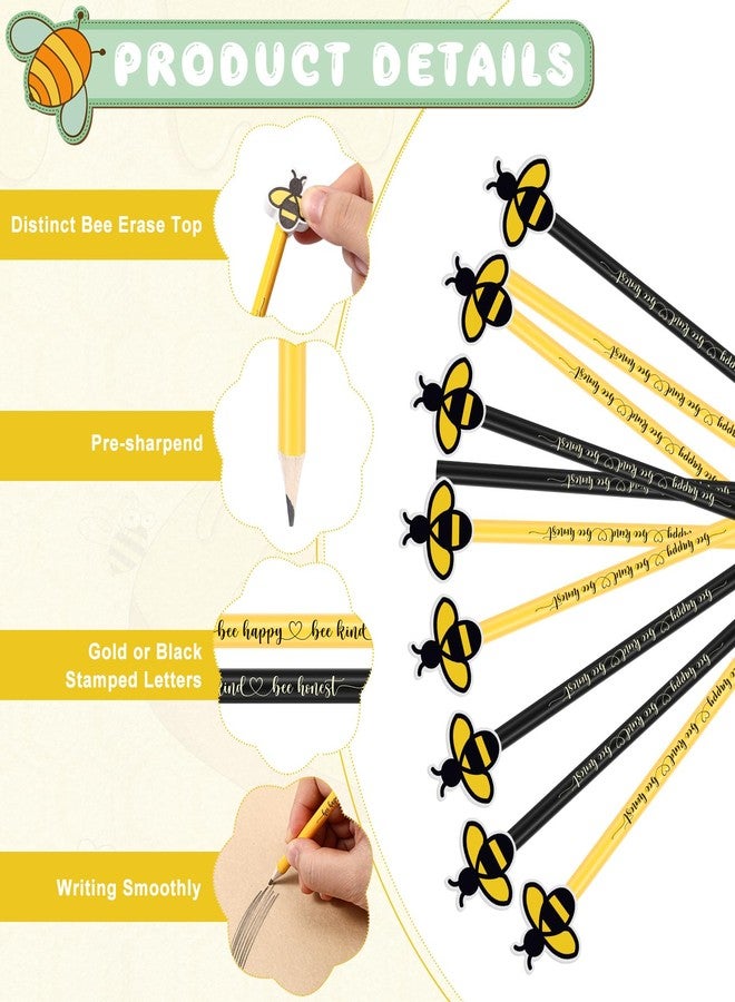 PerKoop 48 Sets Inspirational Bee Pencils with Top Erasers Spelling Bee Decorations Positive Pre-sharpened Bees Kind Pencils Bees Party Favors for Students Prizes Classroom Rewards - Image 3
