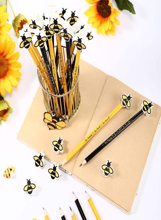 PerKoop 48 Sets Inspirational Bee Pencils with Top Erasers Spelling Bee Decorations Positive Pre-sharpened Bees Kind Pencils Bees Party Favors for Students Prizes Classroom Rewards - Image 4