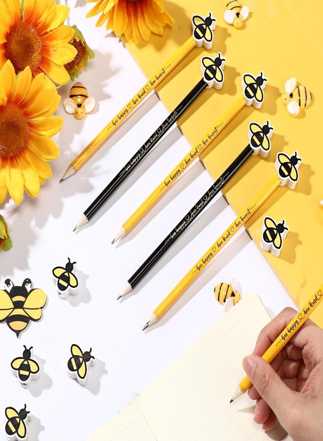 PerKoop 48 Sets Inspirational Bee Pencils with Top Erasers Spelling Bee Decorations Positive Pre-sharpened Bees Kind Pencils Bees Party Favors for Students Prizes Classroom Rewards - Image 5