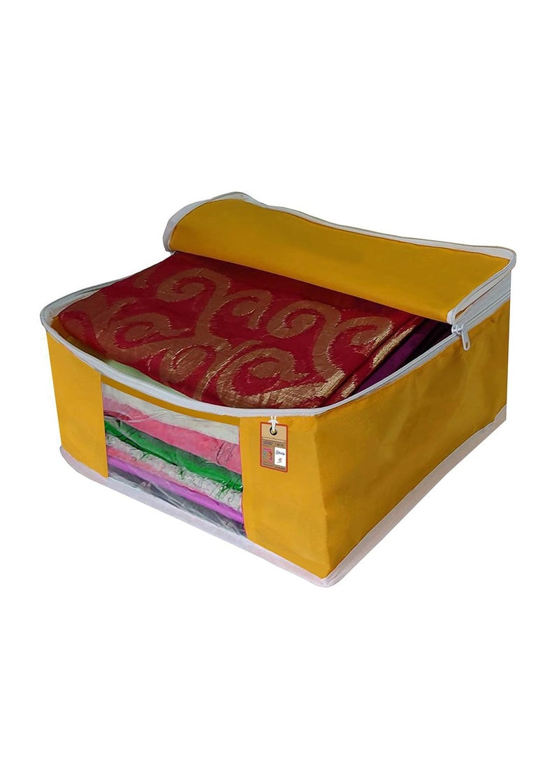 atorakushon® Fabric Yellow Garment Storage Bags Wardrobe Organizer for Clothes Storage Box Saree Cover Pack of 2 - Image 3