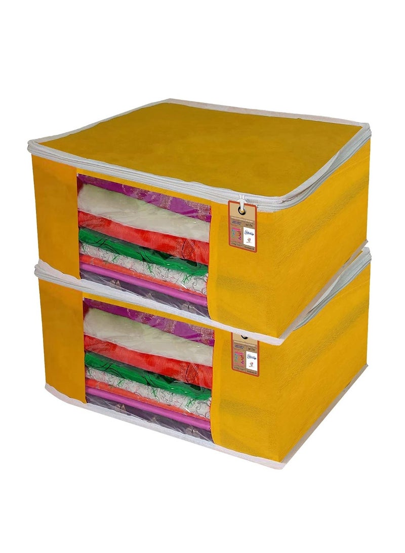 atorakushon® Fabric Yellow Garment Storage Bags Wardrobe Organizer for Clothes Storage Box Saree Cover Pack of 2 - Image 1