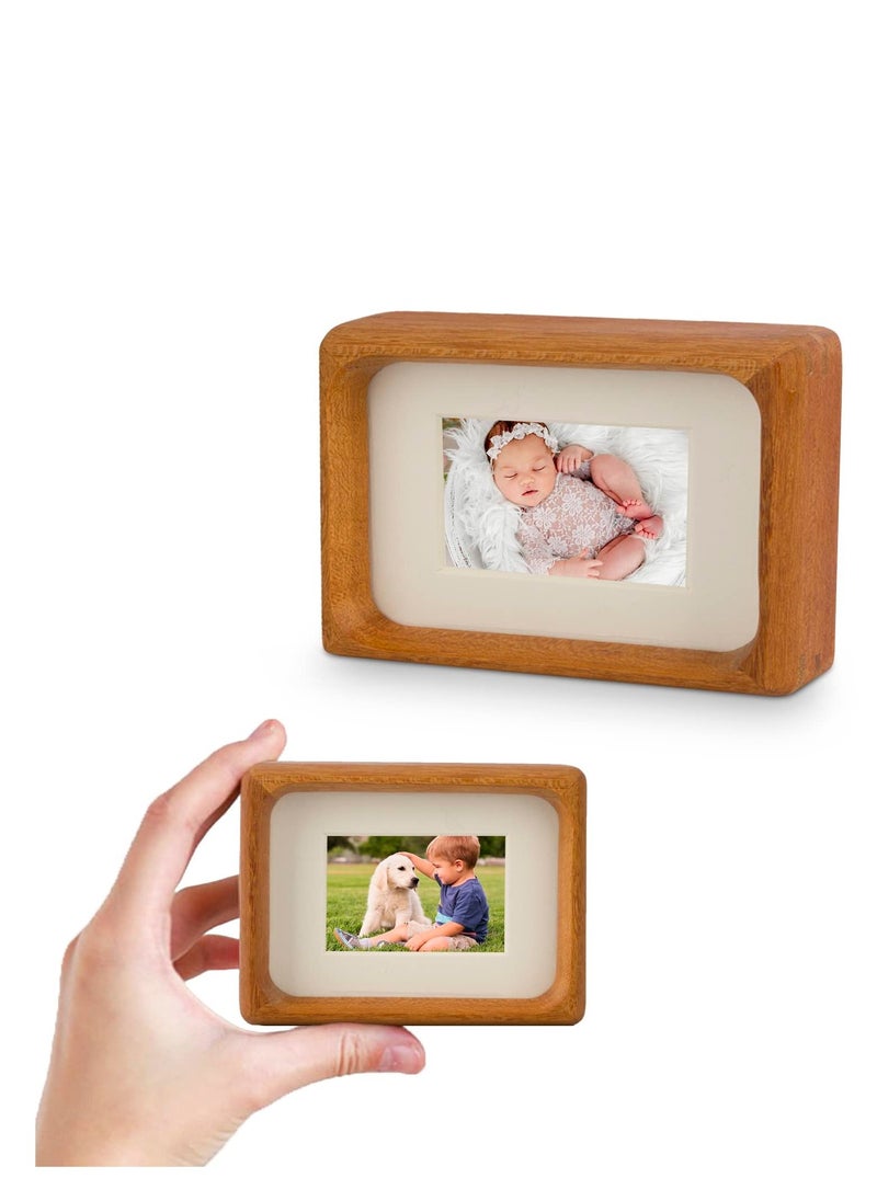 Excefore Nature Wood Picture Frame, with Smooth Round, 2x3 picture with opening mat or 3x4 picture without mat, Vertical or Horizontal Display, for Table top for Kids and Baby (Teak)  - Image 1
