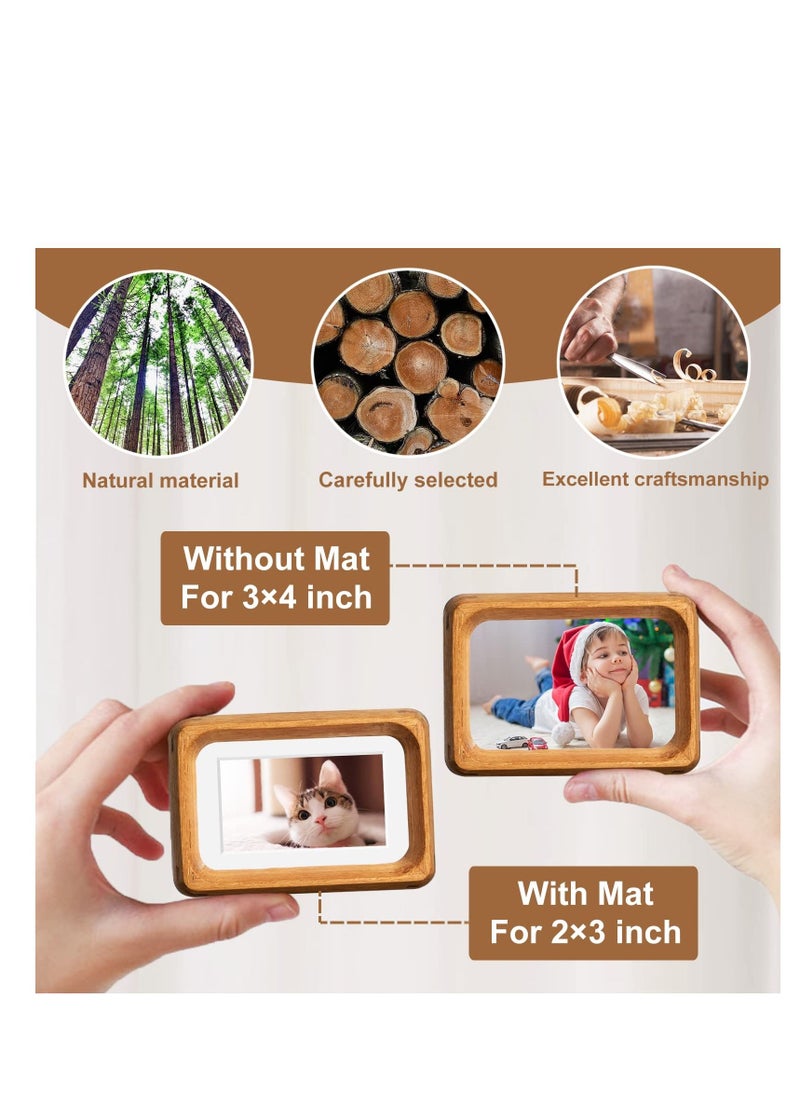 Excefore - Nature Wood Picture Frame, with Smooth Round, 2x3 picture with opening mat or 3x4 picture without mat, Vertical or Horizontal Display, for Table top for Kids and Baby (Teak) - Image 1