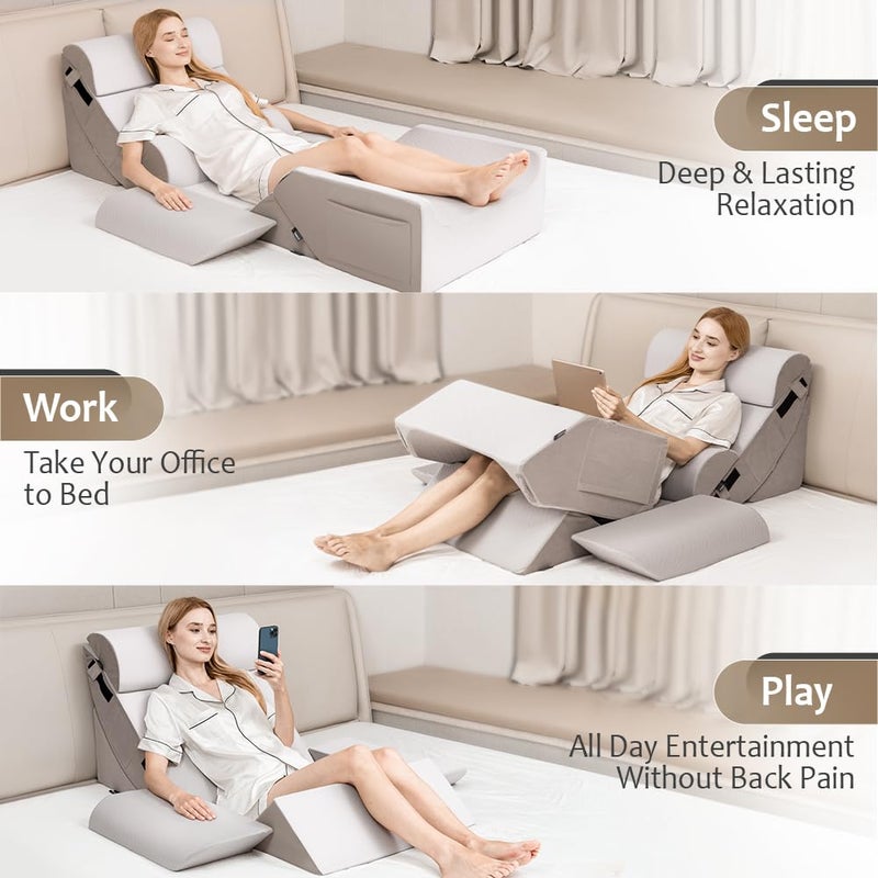 FifthQuarter 9PCS Orthopedic Bed Wedge Pillow Set for After Surgery Recovery, Body Positioners for Back and Leg Pain Relief, Adjustable Memory Foam Comfort for Sitting up in Bed, Ideal for Adult Acid Reflux & GERD - Image 2
