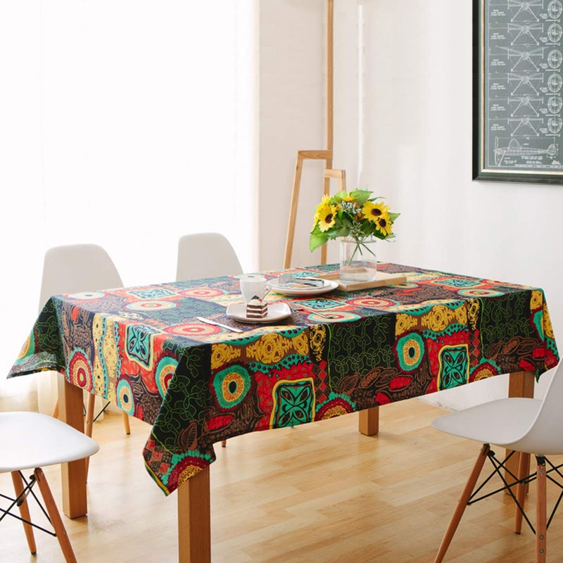 Bringsine قابلة للغسل الكتان القطن مستطيل زهرة ملونة طباعة tablecloth عشاء عشاء الجدول القماش ديكور المنزل (مربع 55 × 55 بوصة) - Image 2