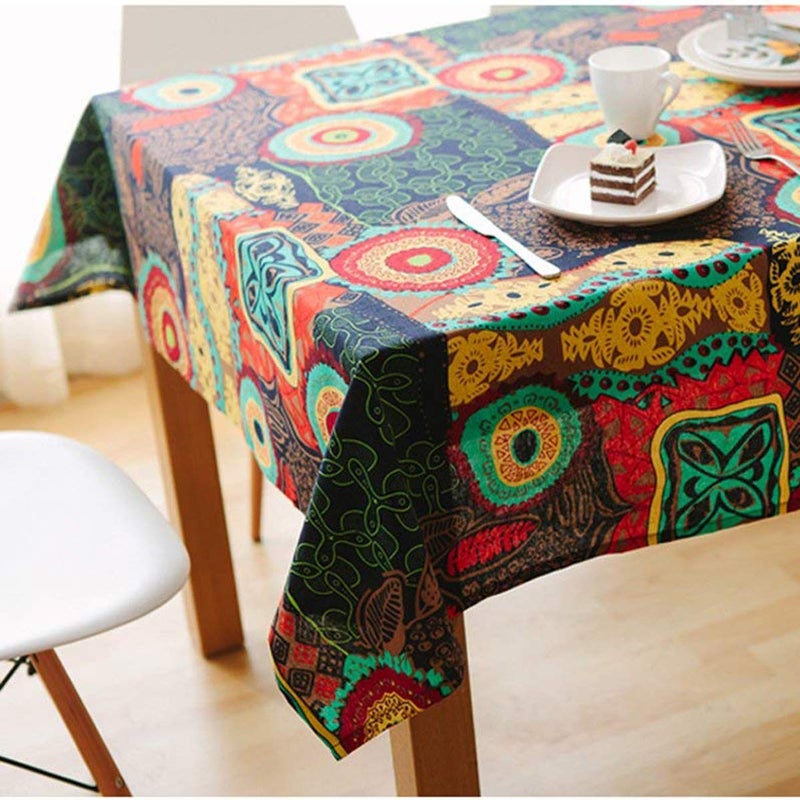 Bringsine قابلة للغسل الكتان القطن مستطيل زهرة ملونة طباعة tablecloth عشاء عشاء الجدول القماش ديكور المنزل (مربع 55 × 55 بوصة) - Image 1