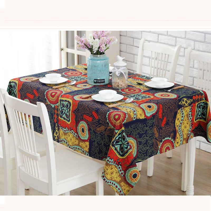 Bringsine قابلة للغسل الكتان القطن مستطيل زهرة ملونة طباعة tablecloth عشاء عشاء الجدول القماش ديكور المنزل (مربع 55 × 55 بوصة) - Image 4