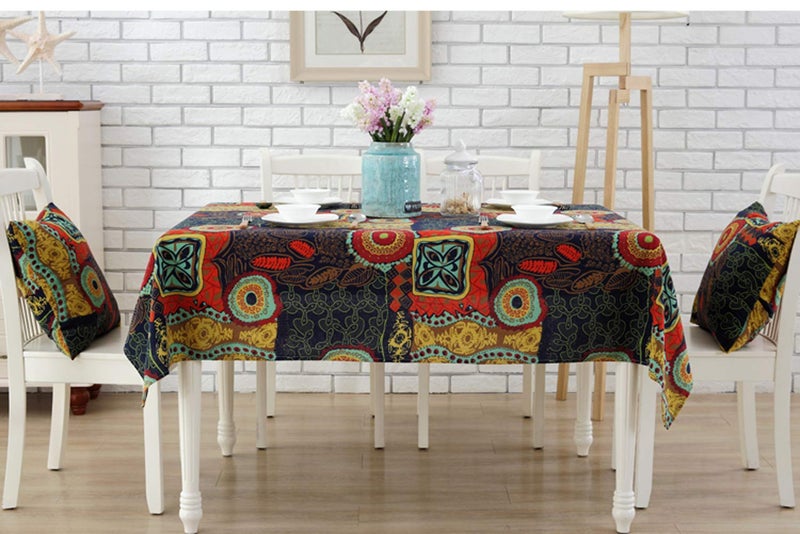 Bringsine قابلة للغسل الكتان القطن مستطيل زهرة ملونة طباعة tablecloth عشاء عشاء الجدول القماش ديكور المنزل (مربع 55 × 55 بوصة) - Image 3