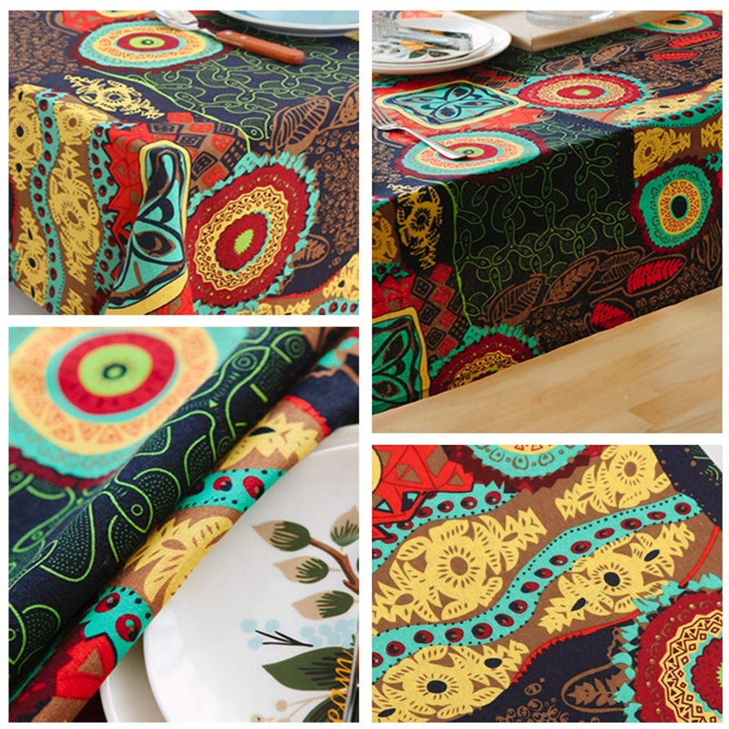 Bringsine قابلة للغسل الكتان القطن مستطيل زهرة ملونة طباعة tablecloth عشاء عشاء الجدول القماش ديكور المنزل (مربع 55 × 55 بوصة) - Image 5