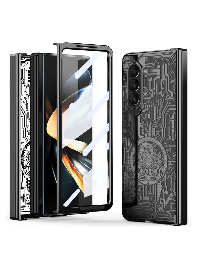 Excefore جراب لهاتف Samsung Galaxy Z Fold 5 مع واقي شاشة، جراب Fold 5 مع حماية المفصلة + جراب فاخر شفاف من الكريستال بنمط طلاء Mechanical Legend لهاتف Galaxy Z Fold 5 - Image 1