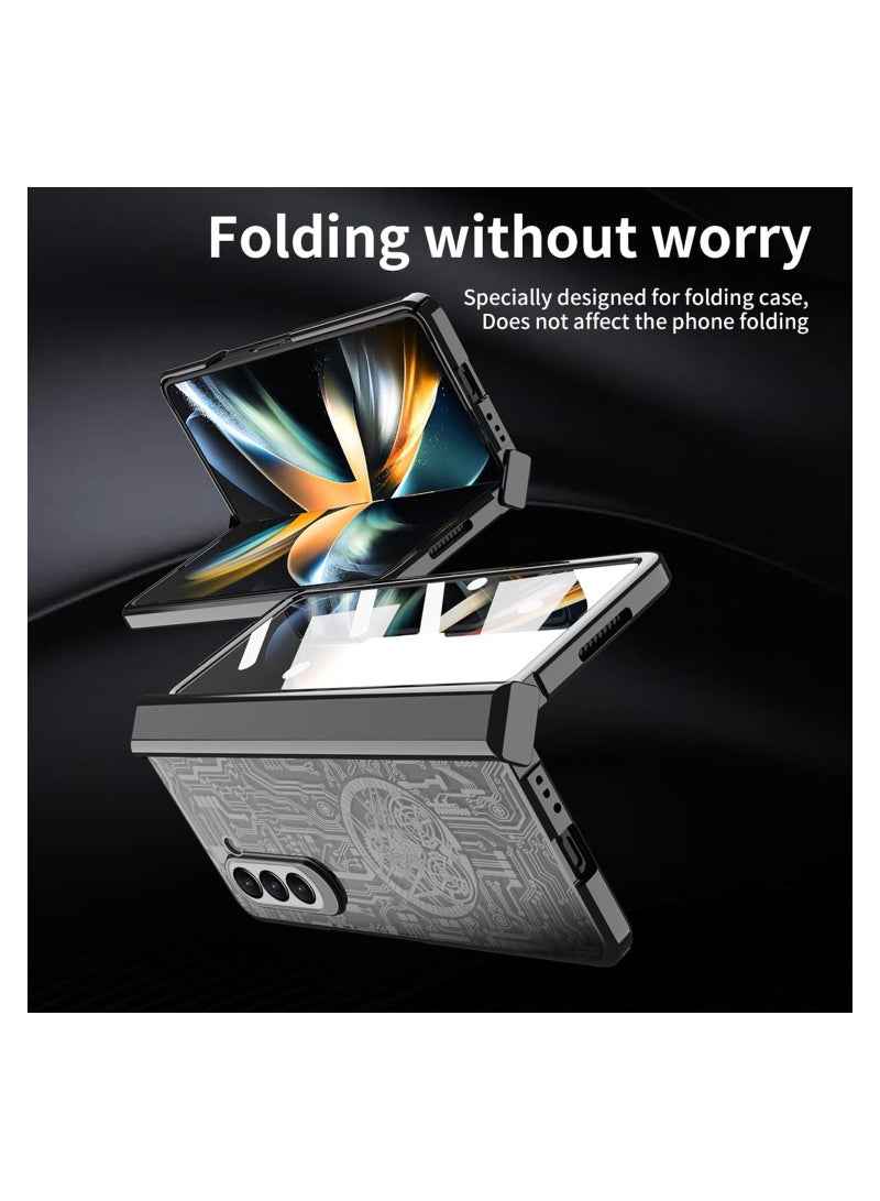 Excefore جراب لهاتف Samsung Galaxy Z Fold 5 مع واقي شاشة، جراب Fold 5 مع حماية المفصلة + جراب فاخر شفاف من الكريستال بنمط طلاء Mechanical Legend لهاتف Galaxy Z Fold 5 - Image 5