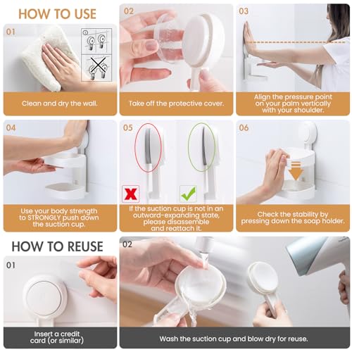 LEVERLOC Soap Dish Holder for Shower Double Layer Suction Cup Wall Mounted NO-Drilling Self Draining Removable Waterproof Strong Suction Bar Soap Sponge Holder for Shower Bathroom Bathtub Kitchen - Image 5