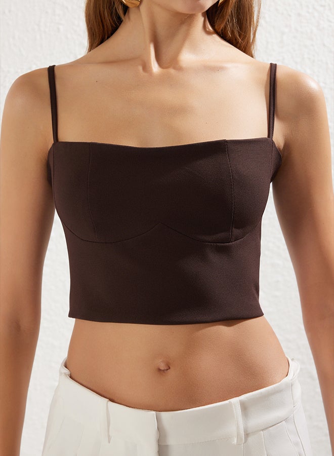 trendyol Dark brown Strapless Crop Woven Bustier - Image 3