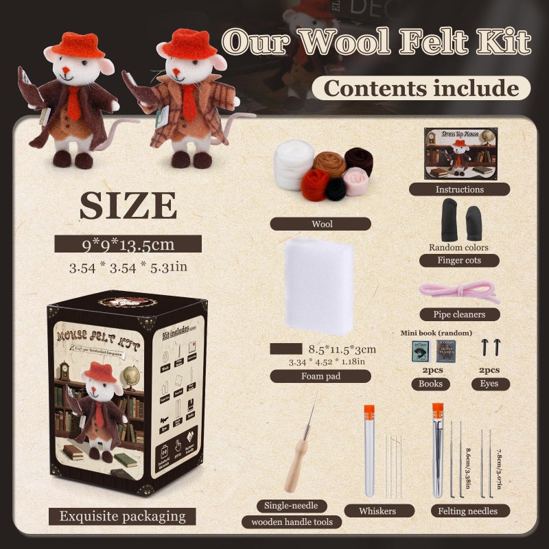 Mayboos Needle Felting Kit, Mouse Animal Needle Felting Beginner Kits with Basic Felt Tools Instruction Wool Felting Kits for Beginners Christmas DIY Craft Animal Home Decoration - Image 2