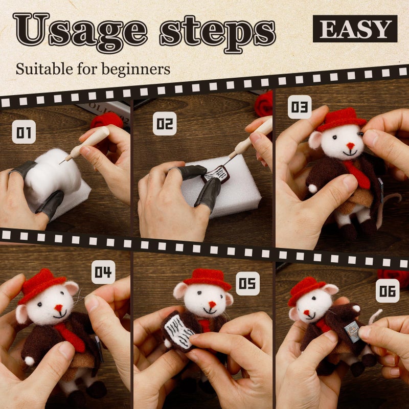 Mayboos Needle Felting Kit, Mouse Animal Needle Felting Beginner Kits with Basic Felt Tools Instruction Wool Felting Kits for Beginners Christmas DIY Craft Animal Home Decoration - Image 4
