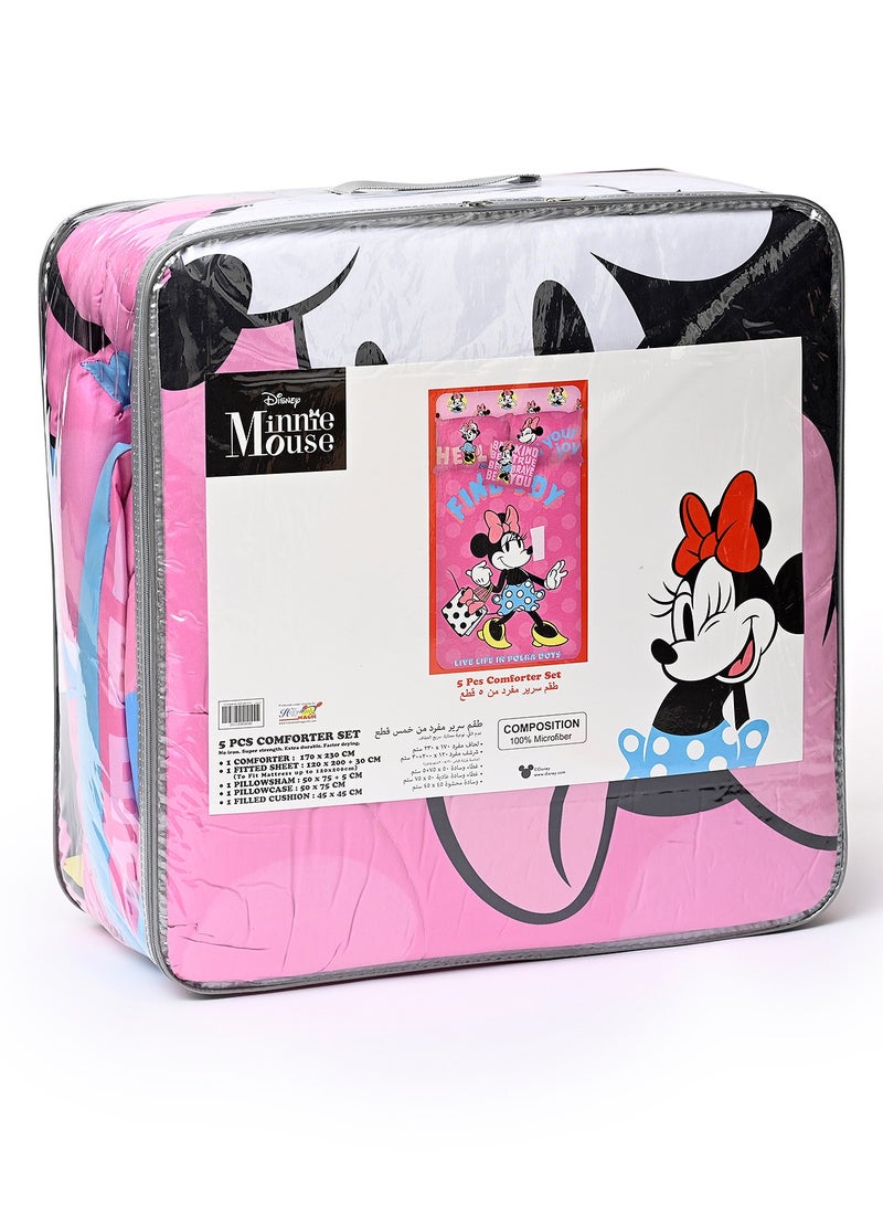 Minnie Mouse 5-in-1 Comforter Se, Brushed Microfiber with Polyester Shell  – Pink - Image 1